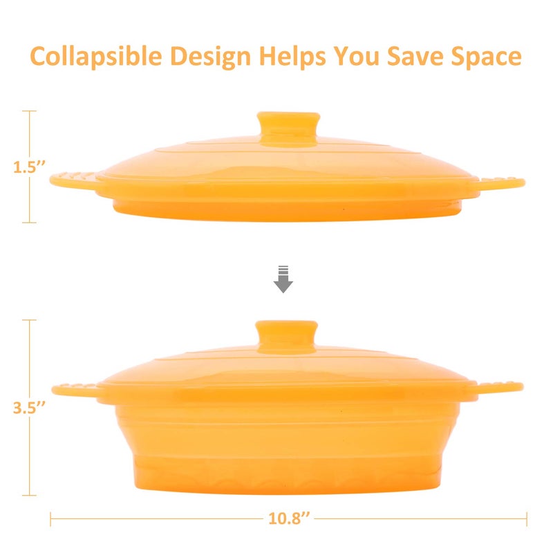 EuChoiz Microwave Steamer Cooker Collapsible Bowl-Silicone Steamer Cookware with Handle Lid for Vegetables Fish Prep Meal Food with Removable Rack BPA Free, Easy to Store, Freezer & Dishwasher Safe, Orange - Image 3